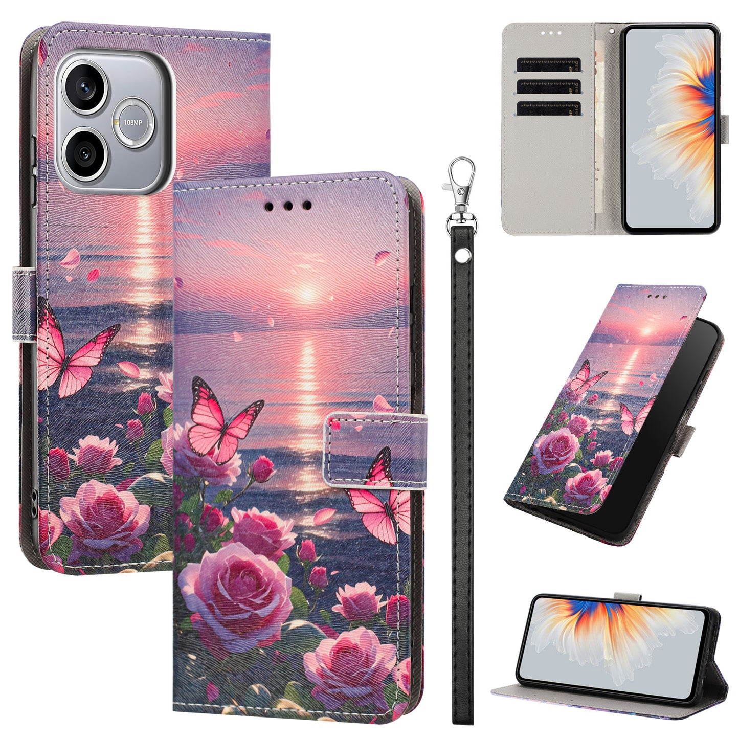 For Honor 600 Lite 5G Case Pattern Printing PU Leather Flip Wallet Phone Cover with Wrist Strap