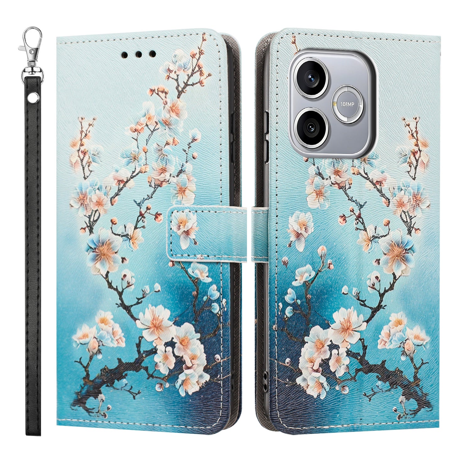 For Honor 600 Lite 5G Case Pattern Printing PU Leather Flip Wallet Phone Cover with Wrist Strap