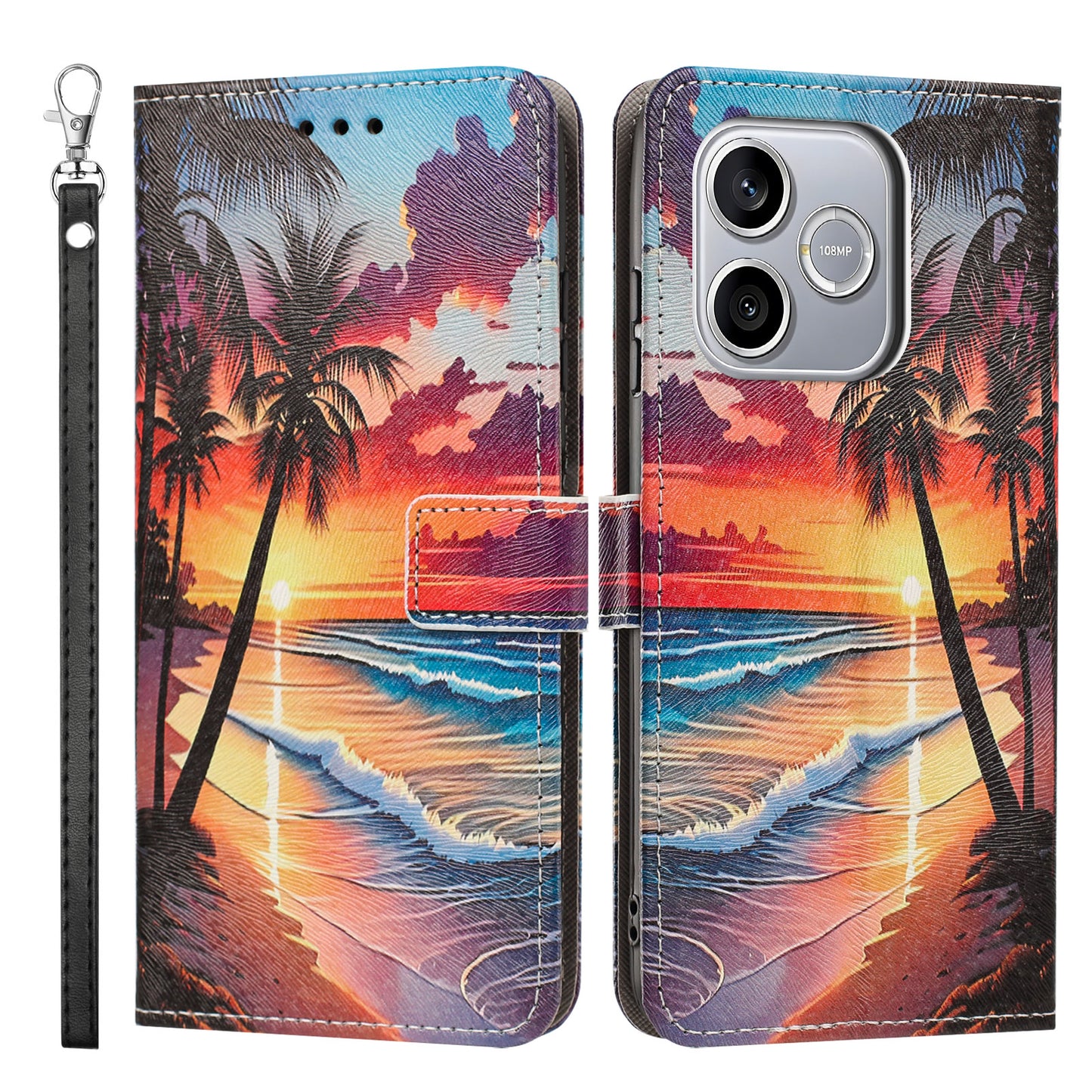For Honor 600 Lite 5G Case Pattern Printing PU Leather Flip Wallet Phone Cover with Wrist Strap