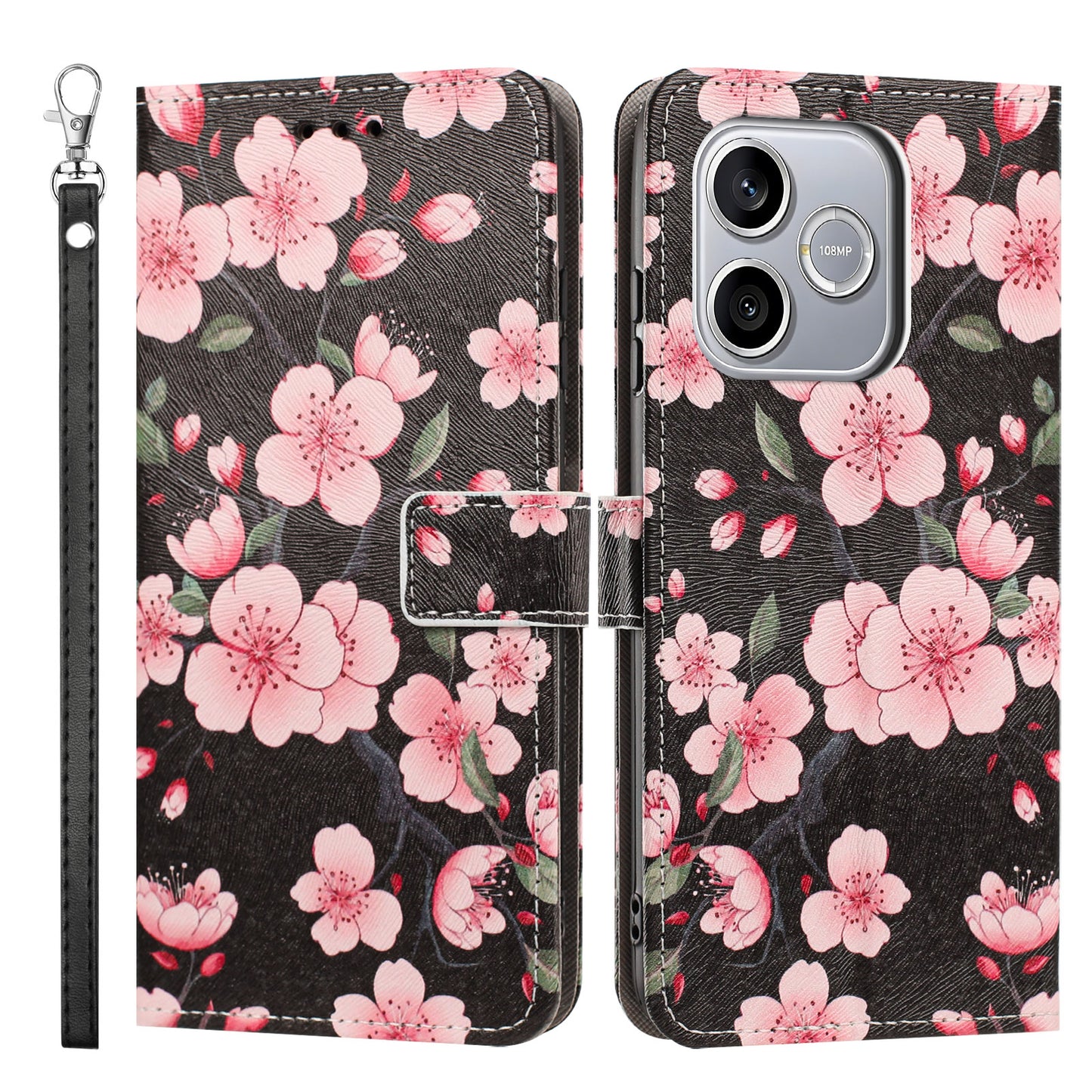 For Honor 600 Lite 5G Case Pattern Printing PU Leather Flip Wallet Phone Cover with Wrist Strap