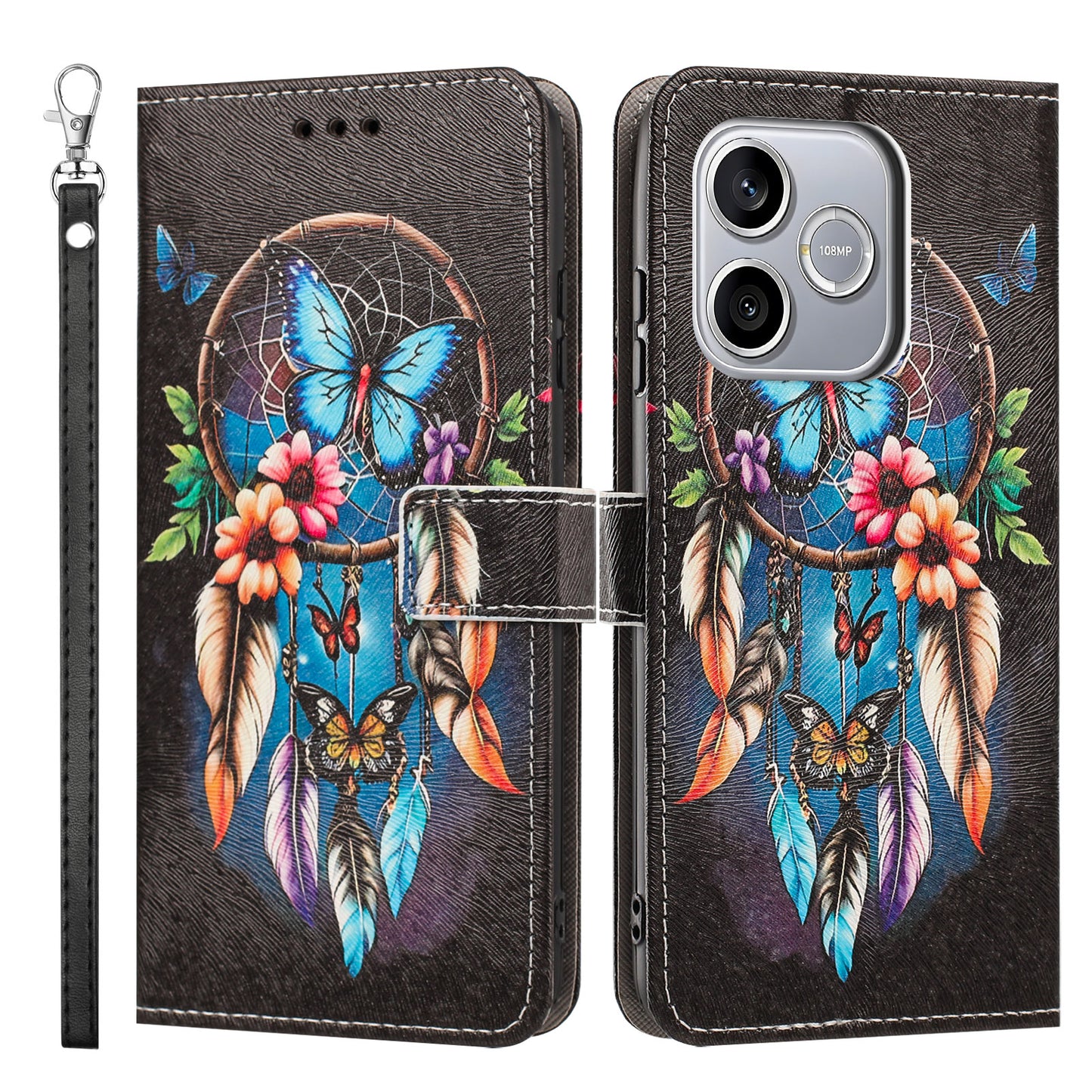 For Honor 600 Lite 5G Case Pattern Printing PU Leather Flip Wallet Phone Cover with Wrist Strap