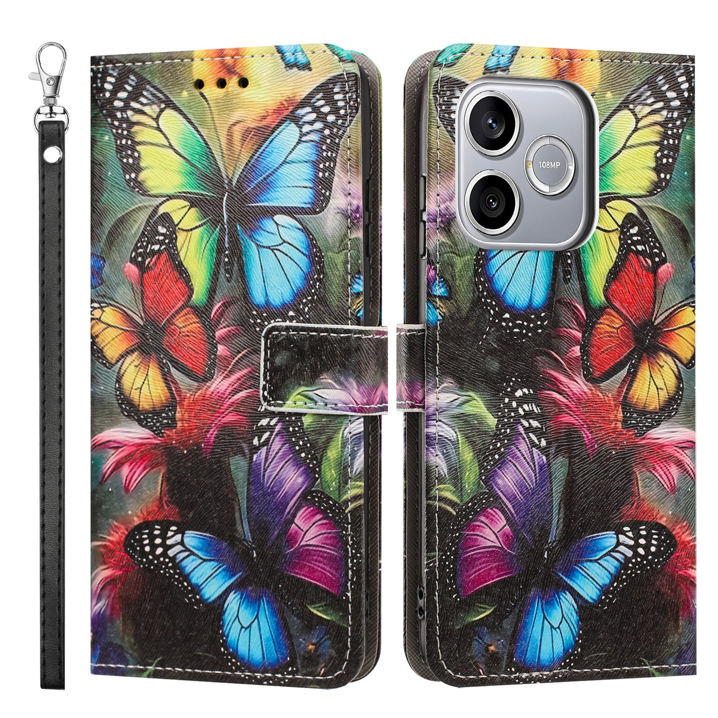 For Honor 600 Lite 5G Case Pattern Printing PU Leather Flip Wallet Phone Cover with Wrist Strap