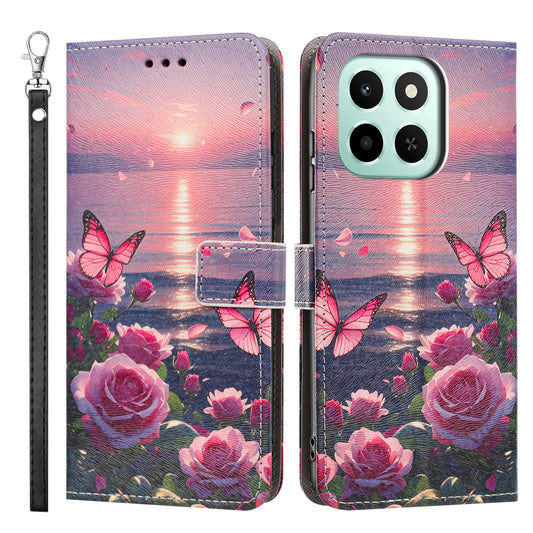 For Honor 400 Smart 4G / Honor X7d 4G / Honor 400 Smart 5G Case Pattern Printing PU Leather Flip Wallet Phone Cover with Wrist Strap