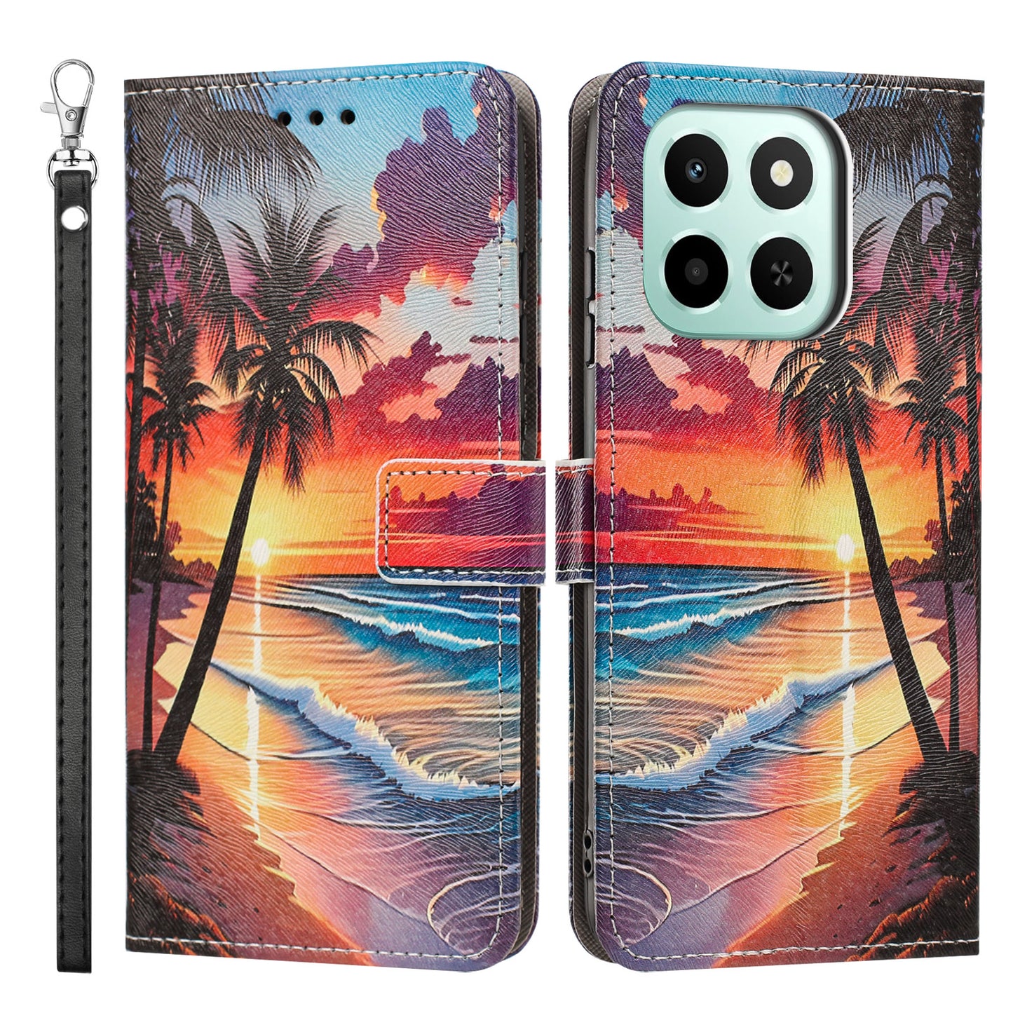 For Honor 400 Smart 4G / Honor X7d 4G / Honor 400 Smart 5G Case Pattern Printing PU Leather Flip Wallet Phone Cover with Wrist Strap