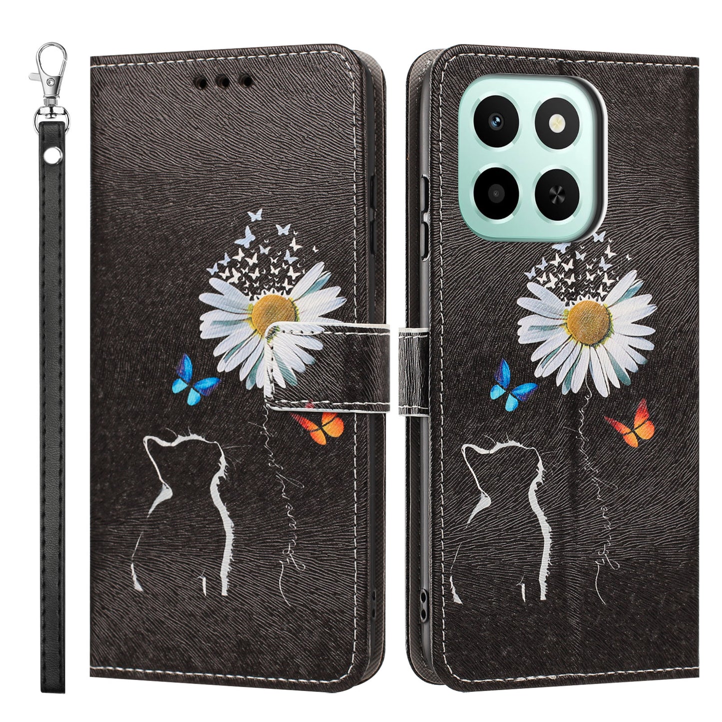 For Honor 400 Smart 4G / Honor X7d 4G / Honor 400 Smart 5G Case Pattern Printing PU Leather Flip Wallet Phone Cover with Wrist Strap