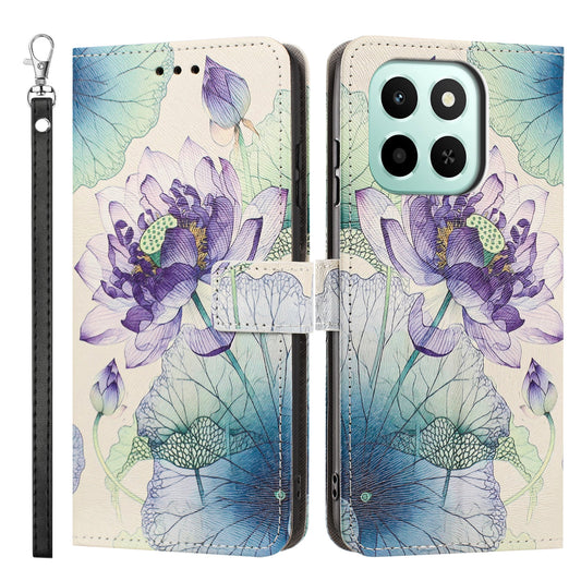 For Honor 400 Smart 4G / Honor X7d 4G / Honor 400 Smart 5G Case Pattern Printing PU Leather Flip Wallet Phone Cover with Wrist Strap