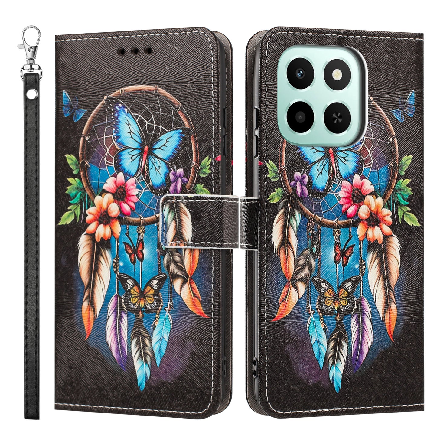 For Honor 400 Smart 4G / Honor X7d 4G / Honor 400 Smart 5G Case Pattern Printing PU Leather Flip Wallet Phone Cover with Wrist Strap