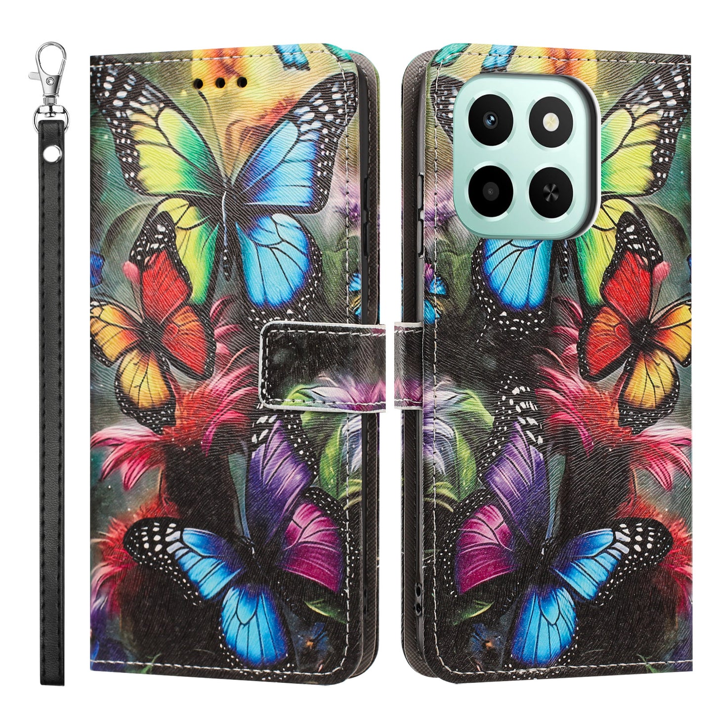 For Honor 400 Smart 4G / Honor X7d 4G / Honor 400 Smart 5G Case Pattern Printing PU Leather Flip Wallet Phone Cover with Wrist Strap