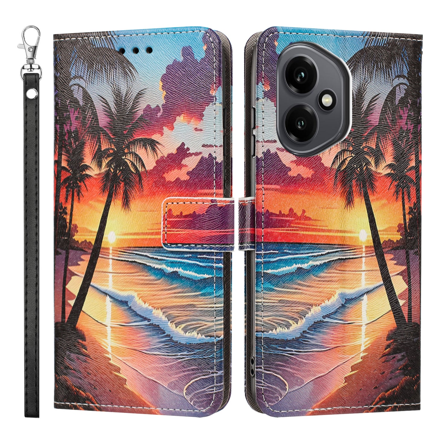 For Honor 400 5G (Global) Case Pattern Printing PU Leather Flip Wallet Phone Cover with Wrist Strap