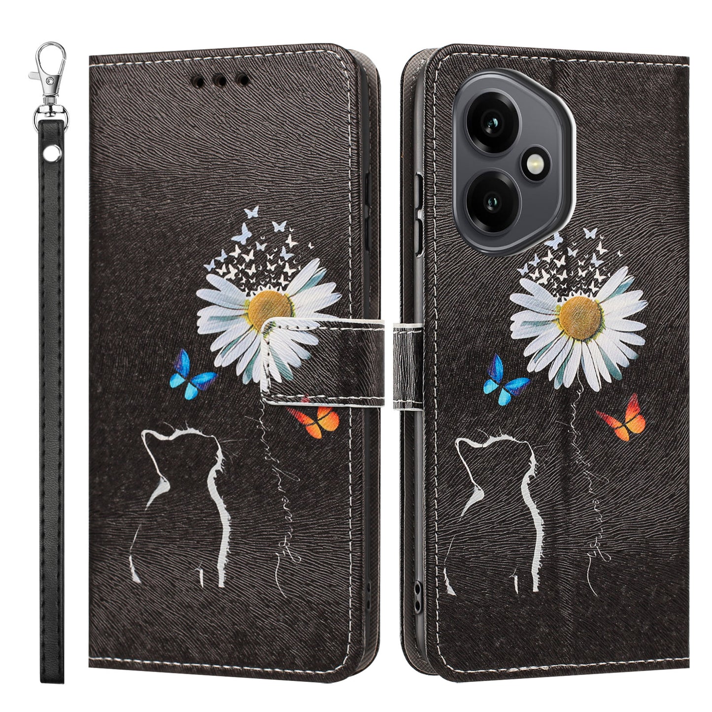 For Honor 400 5G (Global) Case Pattern Printing PU Leather Flip Wallet Phone Cover with Wrist Strap