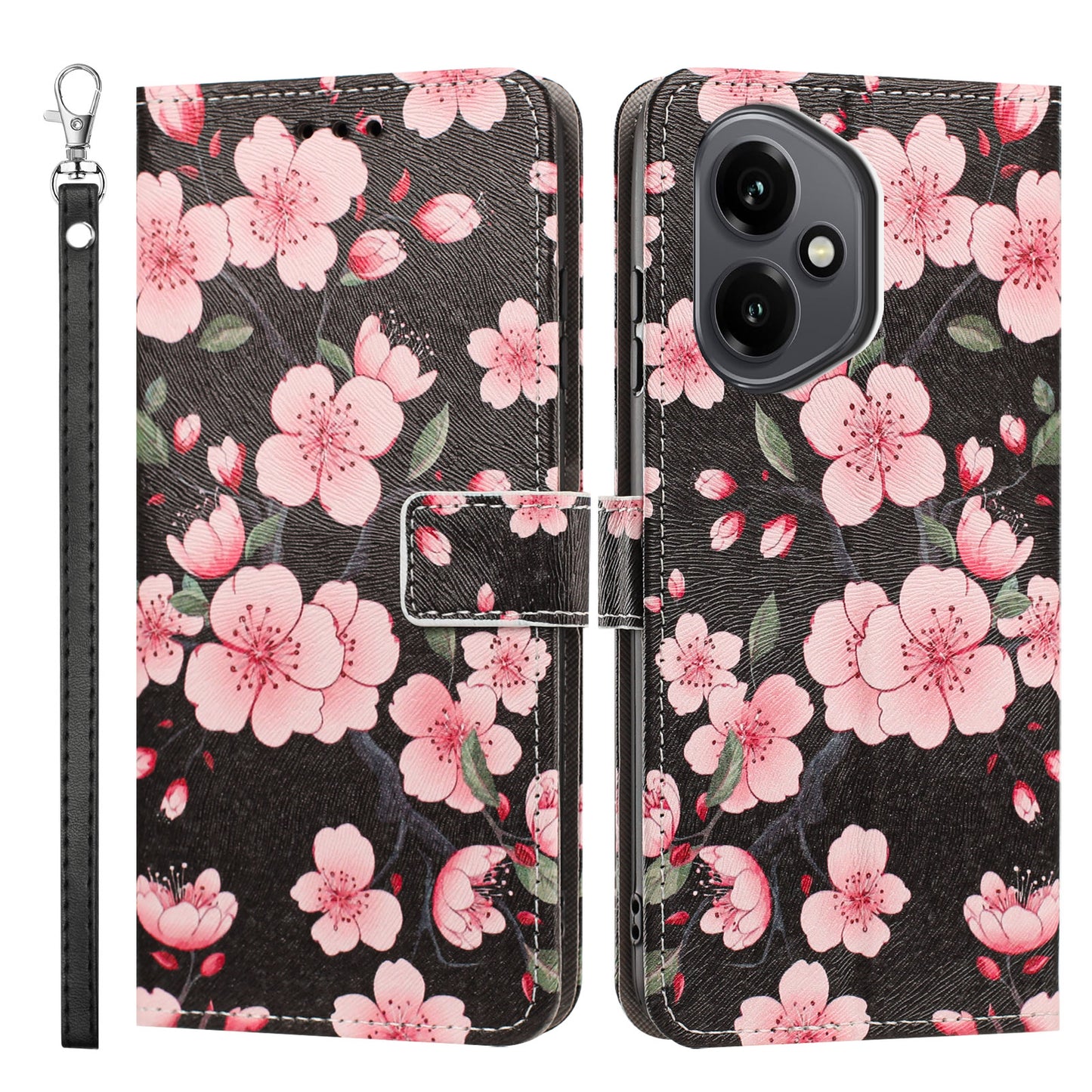 For Honor 400 5G (Global) Case Pattern Printing PU Leather Flip Wallet Phone Cover with Wrist Strap