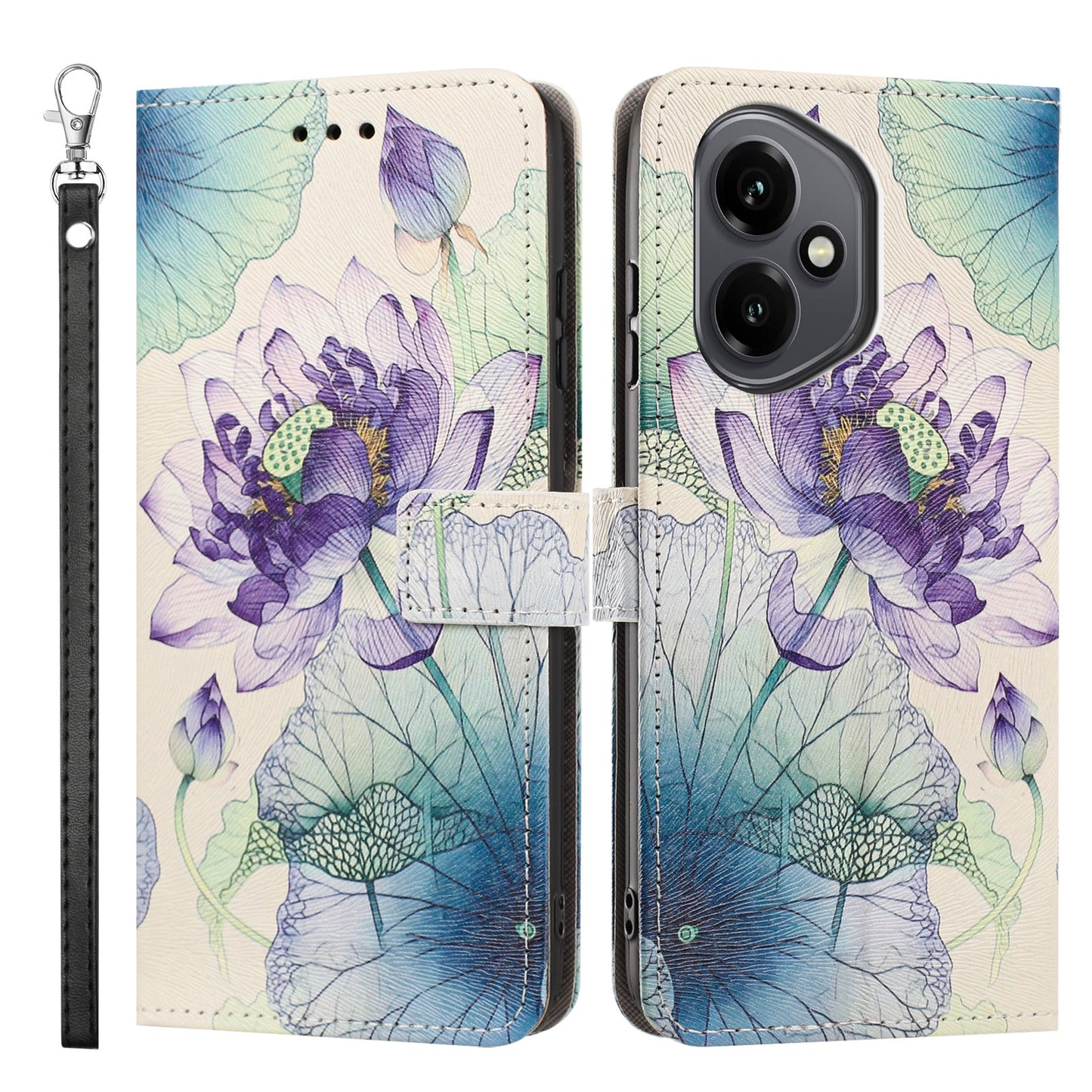 For Honor 400 5G (Global) Case Pattern Printing PU Leather Flip Wallet Phone Cover with Wrist Strap
