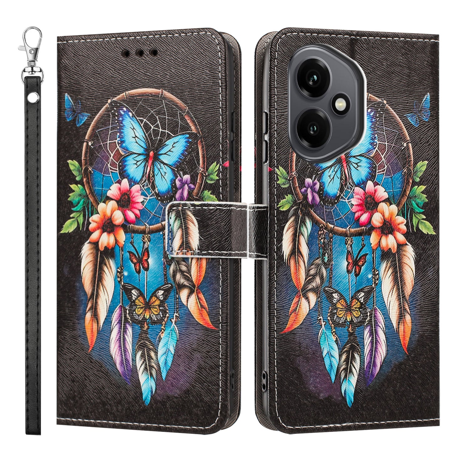 For Honor 400 5G (Global) Case Pattern Printing PU Leather Flip Wallet Phone Cover with Wrist Strap
