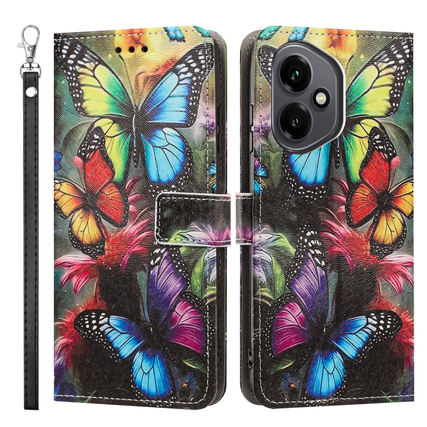 For Honor 400 5G (Global) Case Pattern Printing PU Leather Flip Wallet Phone Cover with Wrist Strap