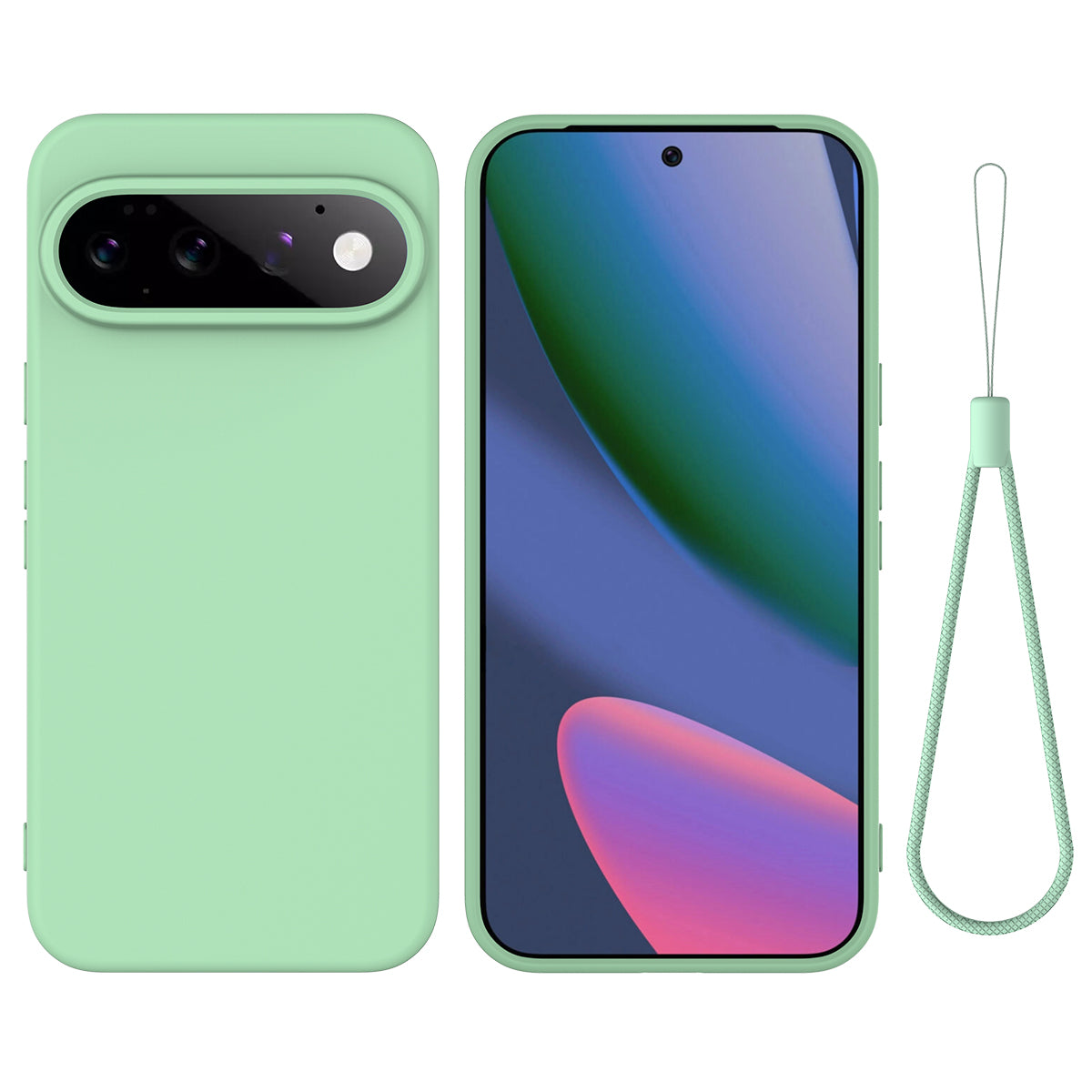 For Google Pixel 11 Pro Liquid Silicone Case Phone Back Cover with Hand Strap