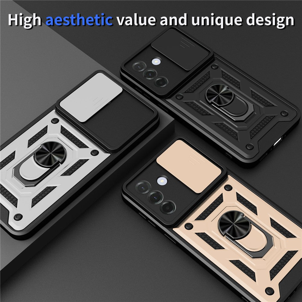 For Samsung Galaxy A27 5G Case with Slide Camera Lid PC + TPU Kickstand Phone Cover
