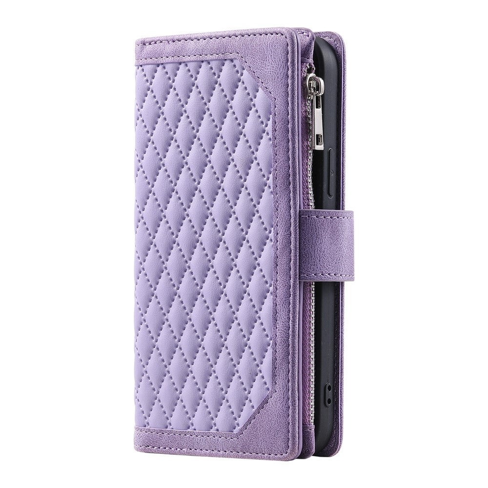For Xiaomi 17T Wallet Case Rhombus Stitching Line PU Leather Phone Cover with Wrist Strap