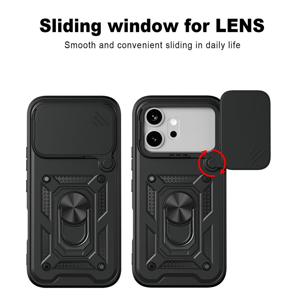For Honor 600 5G Case with Slide Camera Lid PC + TPU Kickstand Phone Cover