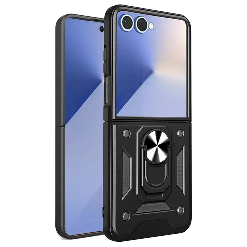For Samsung Galaxy Z Flip8 Case with Slide Camera Lid PC + TPU Kickstand Phone Cover