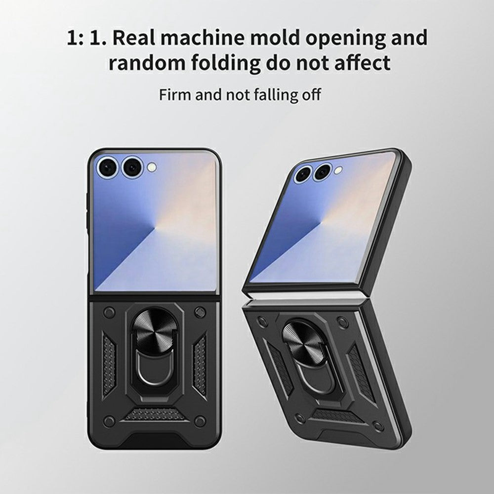 For Samsung Galaxy Z Flip8 Case with Slide Camera Lid PC + TPU Kickstand Phone Cover