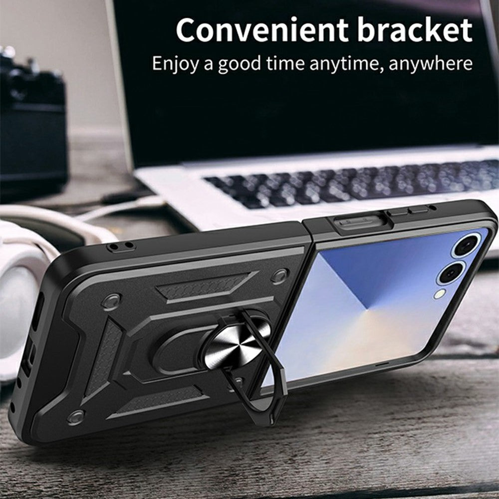 For Samsung Galaxy Z Flip8 Case with Slide Camera Lid PC + TPU Kickstand Phone Cover