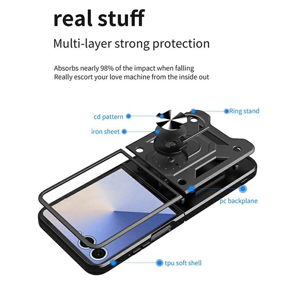 For Samsung Galaxy Z Flip8 Case with Slide Camera Lid PC + TPU Kickstand Phone Cover