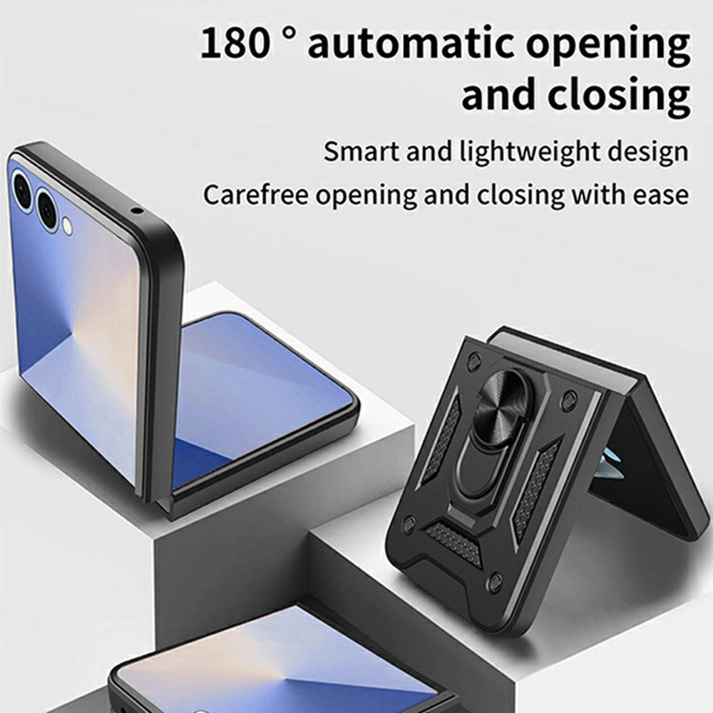 For Samsung Galaxy Z Flip8 Case with Slide Camera Lid PC + TPU Kickstand Phone Cover