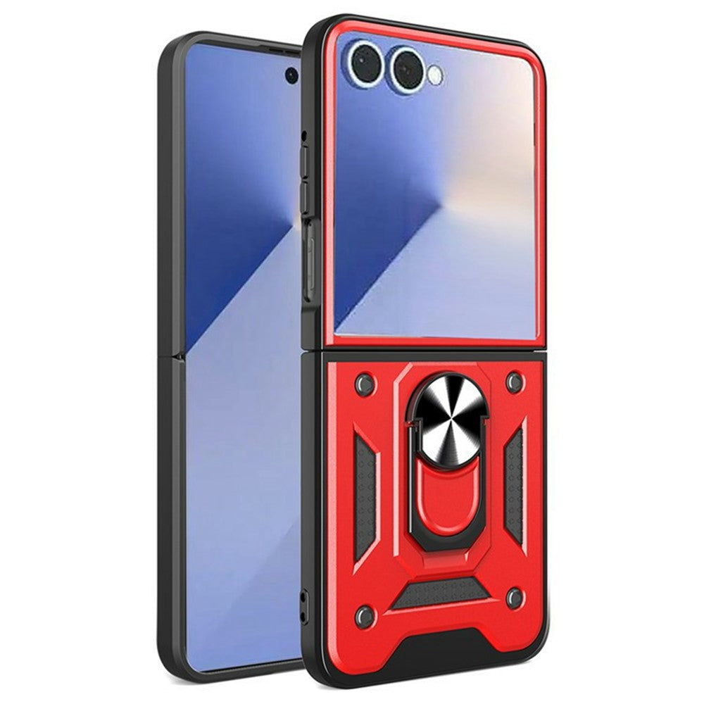 For Samsung Galaxy Z Flip8 Case with Slide Camera Lid PC + TPU Kickstand Phone Cover