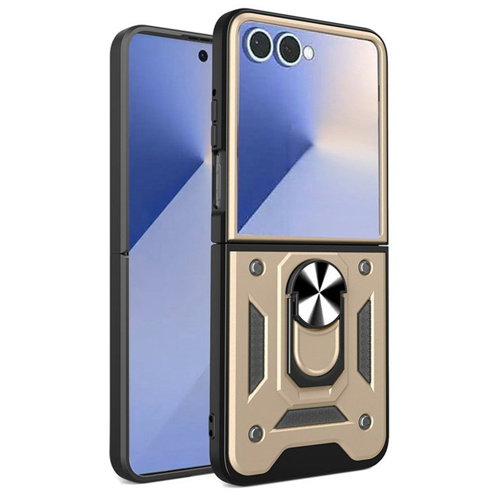 For Samsung Galaxy Z Flip8 Case with Slide Camera Lid PC + TPU Kickstand Phone Cover