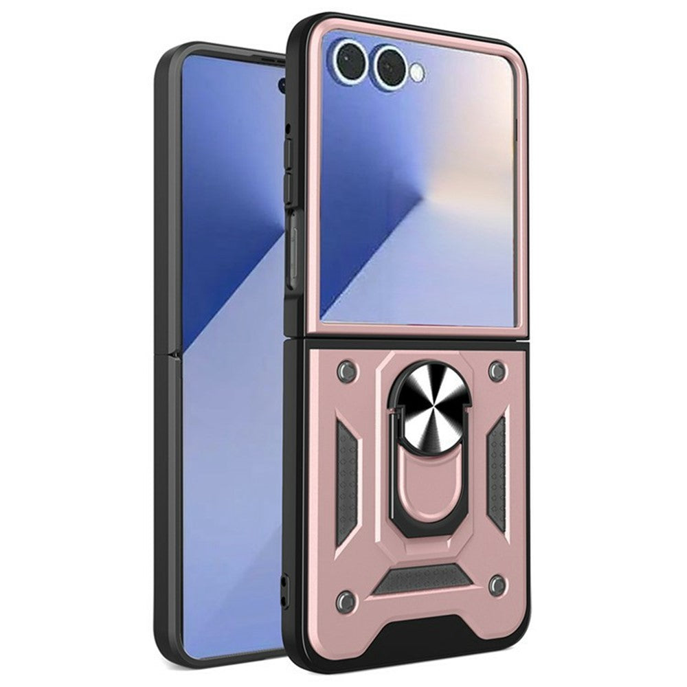 For Samsung Galaxy Z Flip8 Case with Slide Camera Lid PC + TPU Kickstand Phone Cover
