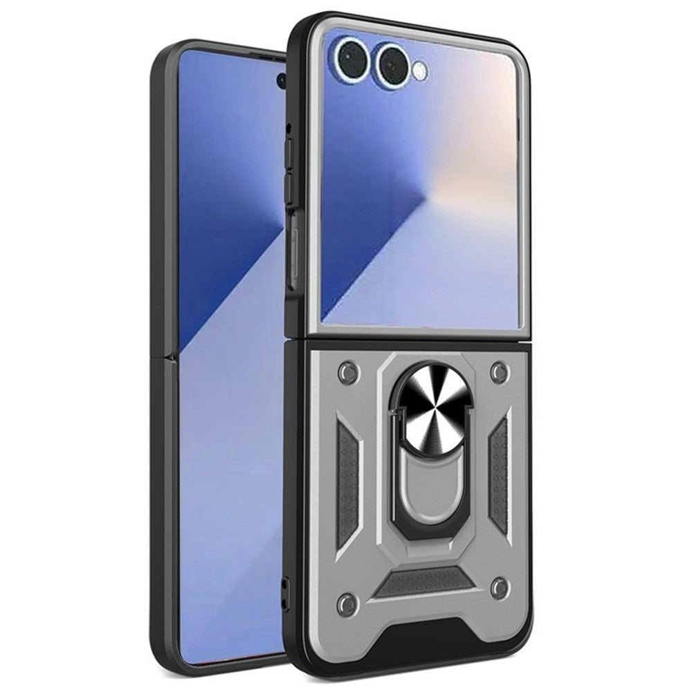 For Samsung Galaxy Z Flip8 Case with Slide Camera Lid PC + TPU Kickstand Phone Cover