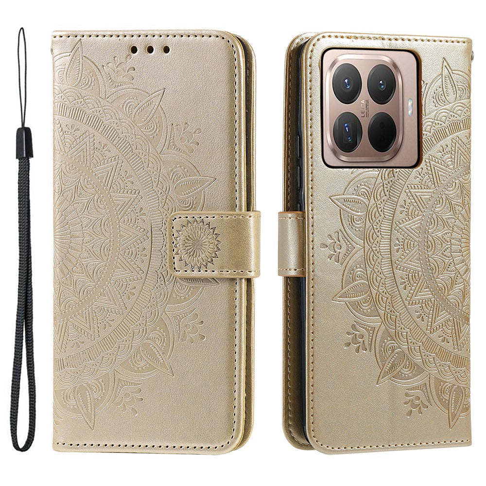 For Xiaomi 17T Stand Case Imprinted Totem PU Leather Wallet Phone Cover with Wrist Strap