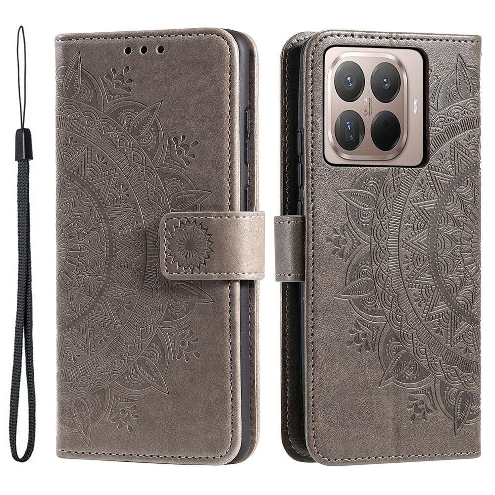 For Xiaomi 17T Stand Case Imprinted Totem PU Leather Wallet Phone Cover with Wrist Strap