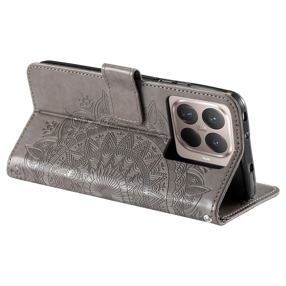 For Xiaomi 17T Stand Case Imprinted Totem PU Leather Wallet Phone Cover with Wrist Strap