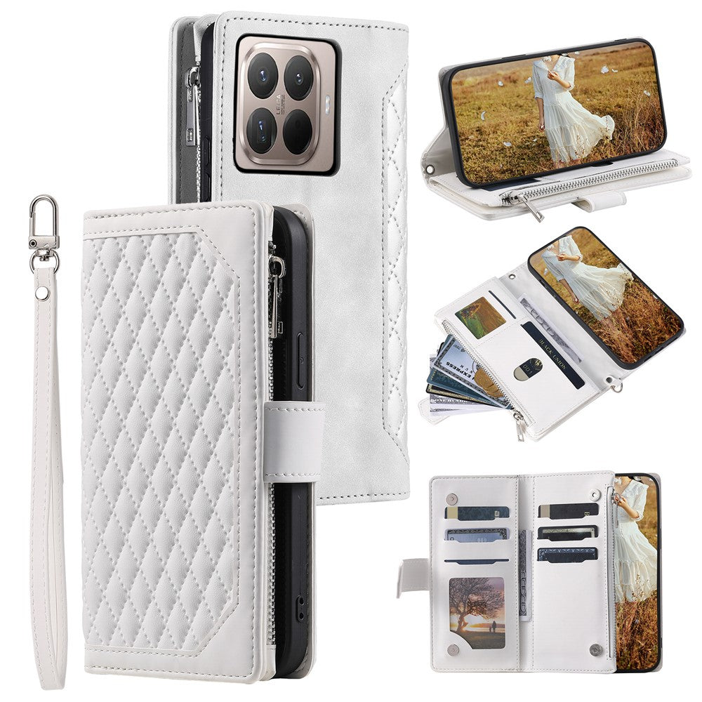 For Xiaomi 17T Pro Wallet Case Rhombus Stitching Line PU Leather Phone Cover with Wrist Strap