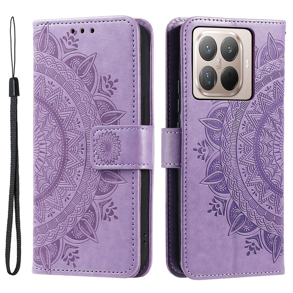 For Xiaomi 17T Pro Stand Case Imprinted Totem PU Leather Wallet Phone Cover with Wrist Strap