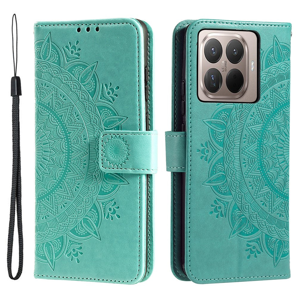 For Xiaomi 17T Pro Stand Case Imprinted Totem PU Leather Wallet Phone Cover with Wrist Strap