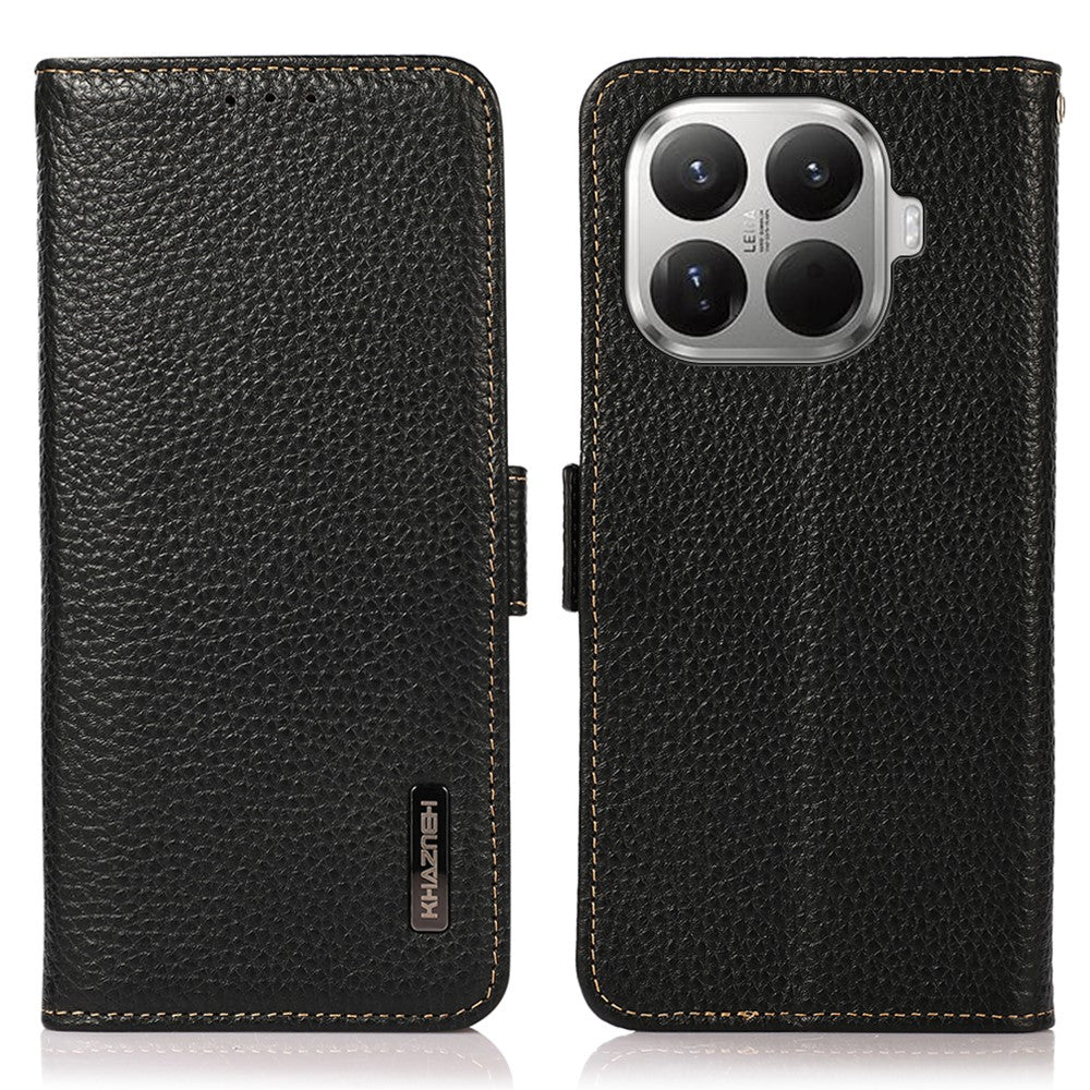 KHAZNEH for Xiaomi 17T Phone Case Litchi Texture Genuine Cow Leather Cover RFID Blocking