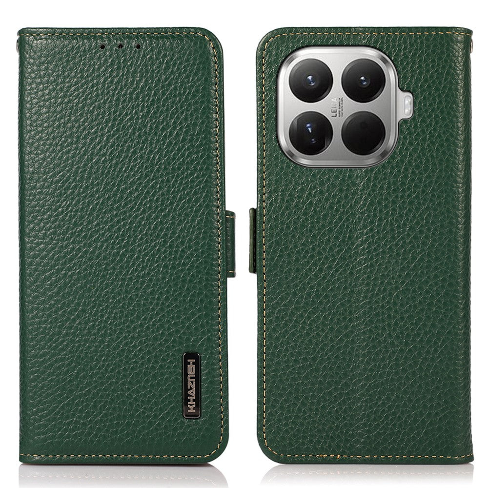 KHAZNEH for Xiaomi 17T Phone Case Litchi Texture Genuine Cow Leather Cover RFID Blocking