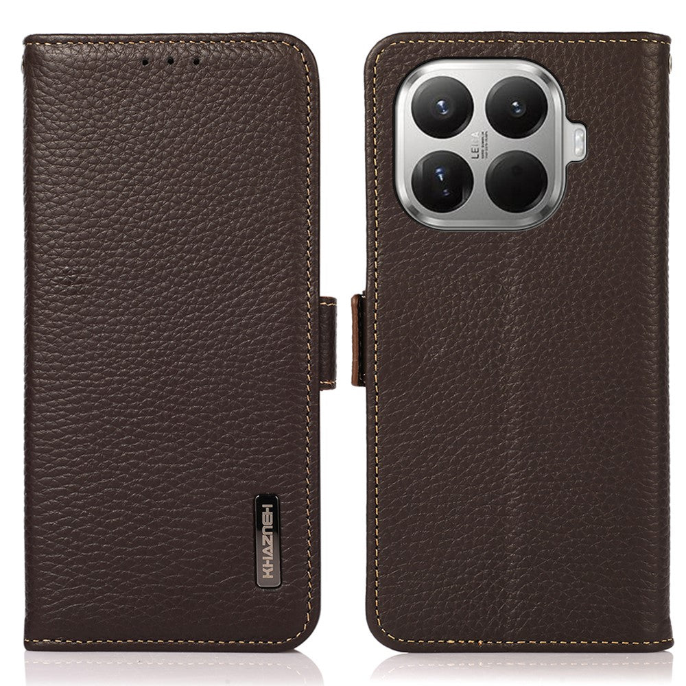 KHAZNEH for Xiaomi 17T Phone Case Litchi Texture Genuine Cow Leather Cover RFID Blocking