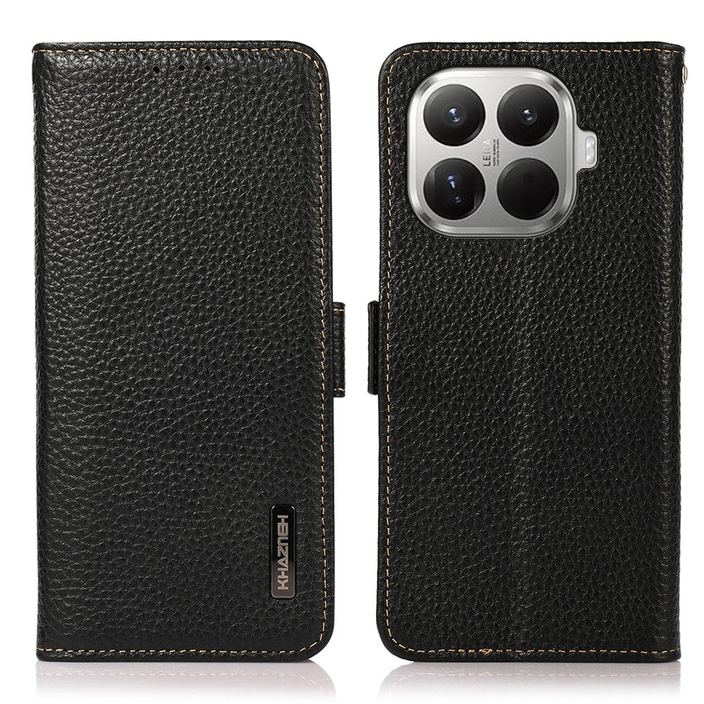 KHAZNEH for Xiaomi 17T Pro Phone Case Litchi Texture Genuine Cow Leather Cover RFID Blocking