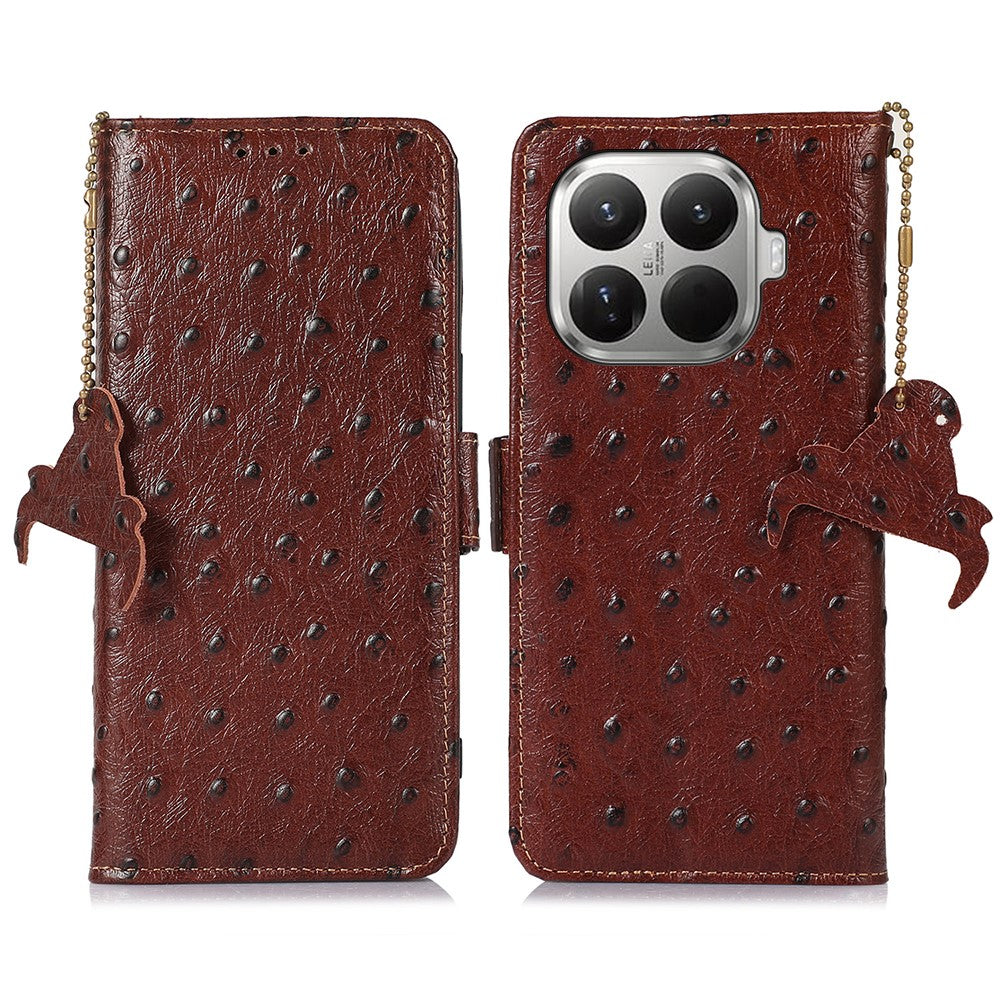 For Xiaomi 17T Case RFID Blocking Genuine Cow Leather Phone Case Ostrich Texture