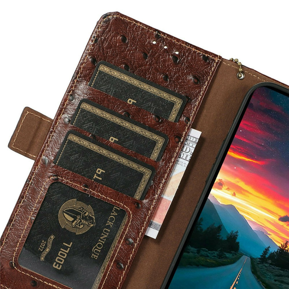 For Xiaomi 17T Case RFID Blocking Genuine Cow Leather Phone Case Ostrich Texture