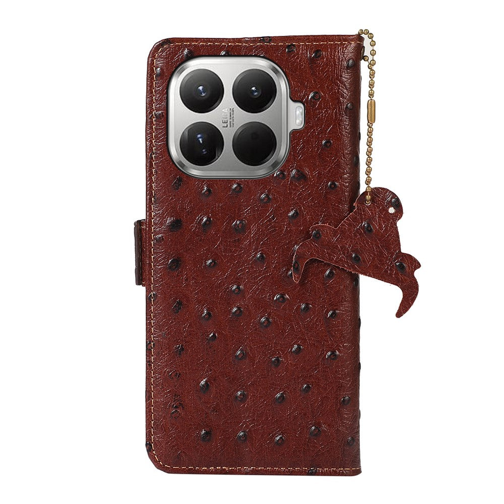 For Xiaomi 17T Case RFID Blocking Genuine Cow Leather Phone Case Ostrich Texture