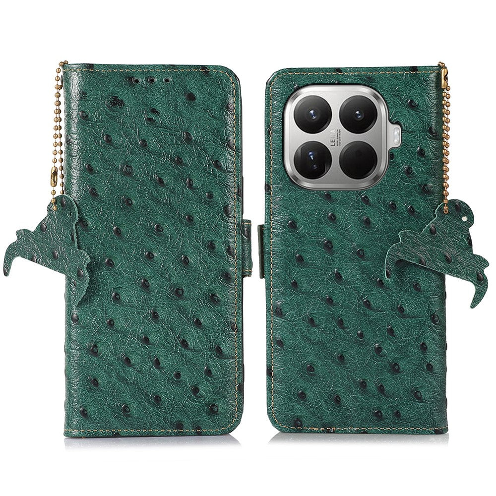 For Xiaomi 17T Case RFID Blocking Genuine Cow Leather Phone Case Ostrich Texture