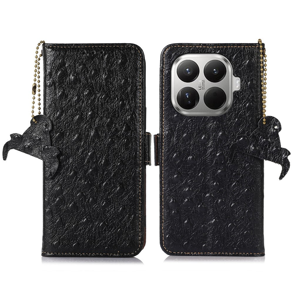 For Xiaomi 17T Case RFID Blocking Genuine Cow Leather Phone Case Ostrich Texture