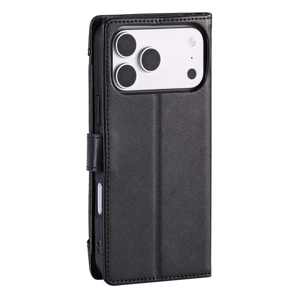 Wallet Case for iPhone 18 Pro Max / 17 Pro Max Litchi Texture Zipper Pocket Stand Leather Flip Phone Cover with Wrist Strap