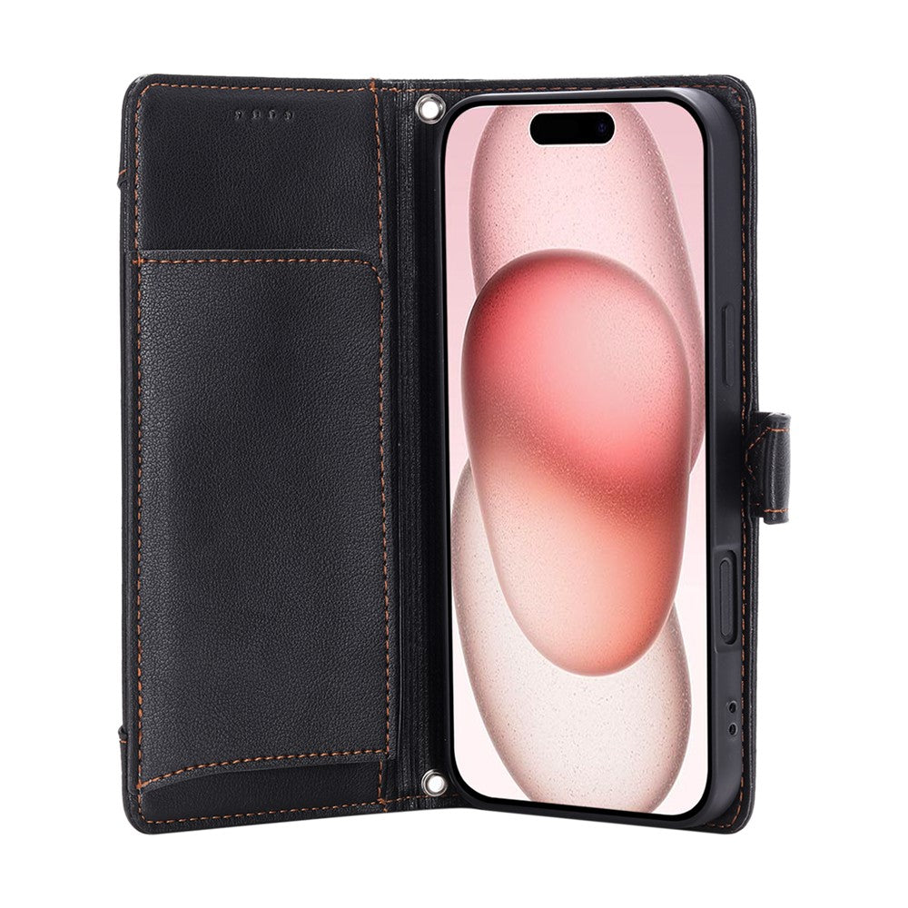 Wallet Case for iPhone 18 Pro Max / 17 Pro Max Litchi Texture Zipper Pocket Stand Leather Flip Phone Cover with Wrist Strap