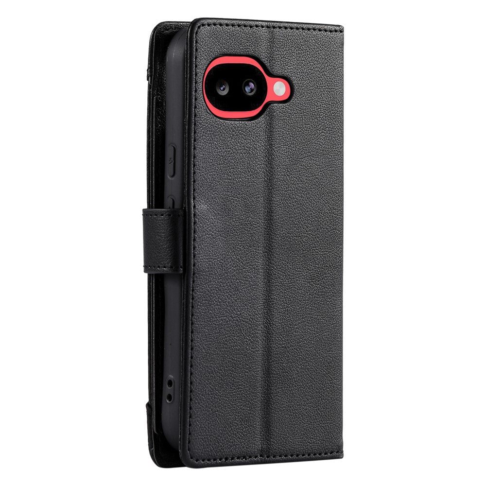 Wallet Case for Google Pixel 10a Litchi Texture Zipper Pocket Stand Leather Flip Phone Cover with Wrist Strap