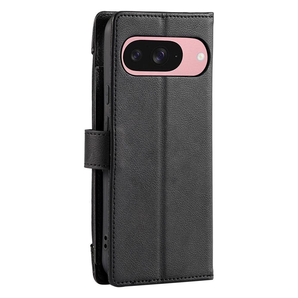 Wallet Case for Google Pixel 11  /  11 Pro Litchi Texture Zipper Pocket Stand Leather Flip Phone Cover with Wrist Strap
